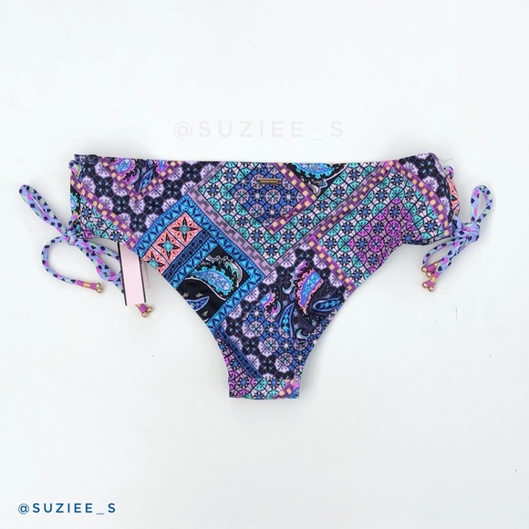 Victoria’s Secret Blue Patchwork Mosaic Print Lace up Bikini Set 34C/S NWT - Picture 7 of 14